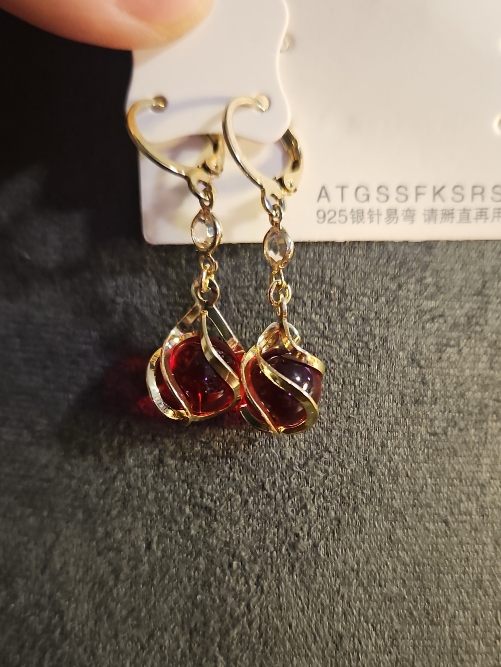 Gold-Tone Red Crystal Drop Earrings